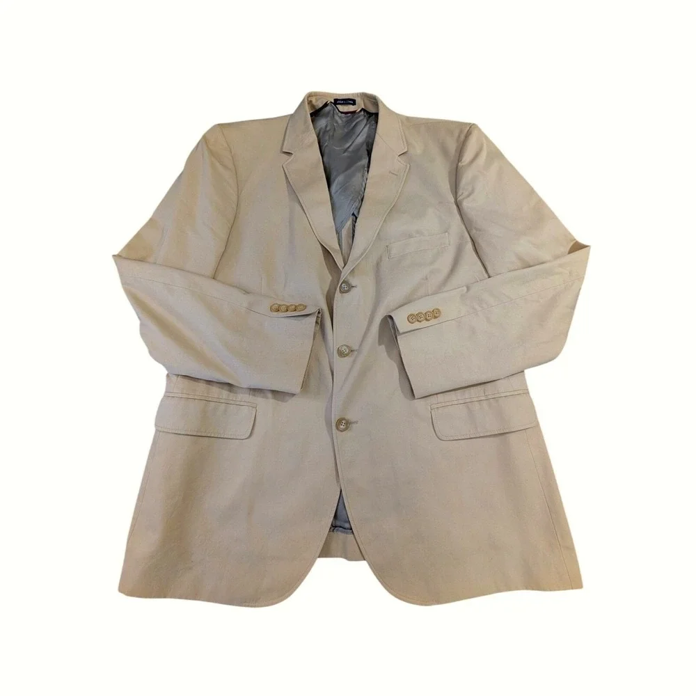 Vintage J Crew Blazer Sport Coat Jacket Mens‎ 46R Tan Cotton Business Casual